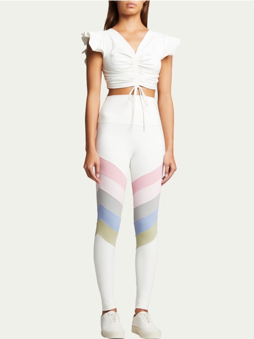 Port de Bras Rainbow High-Rise White Cropped Leggings